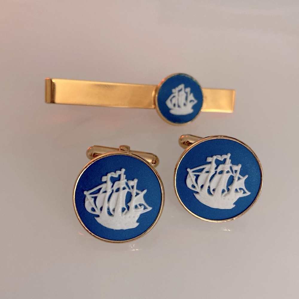⚓️ Wedgwood Vintage Cuff Links + Tie Clip Ships